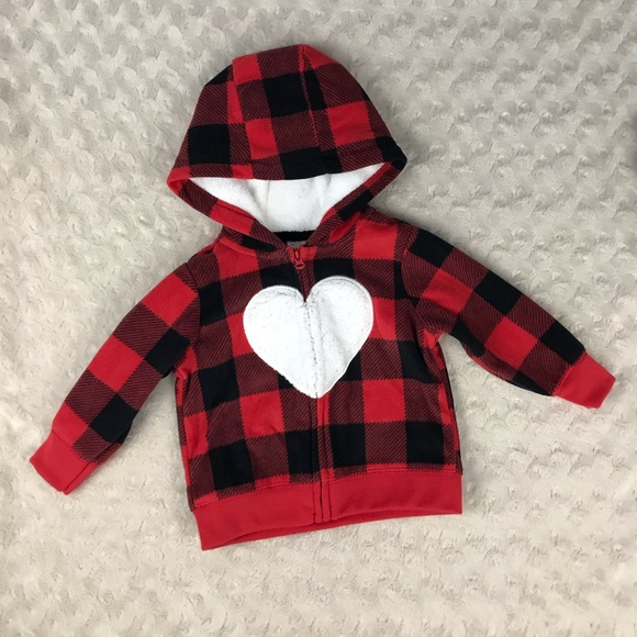 Carter’s Buffalo Plaid Hooded Jacket Heart Red - Picture 2 of 5